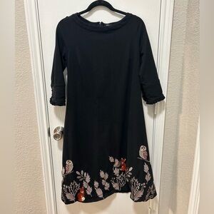 Eshakti Fox And Owl Midi Embroidery Cotton Jersey Dress Size Small🦉🦊